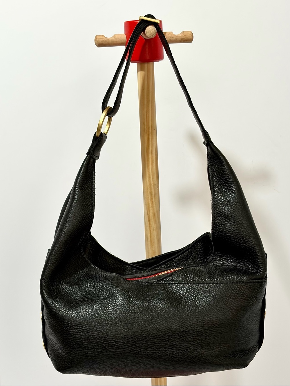 Hammitt Tom Zip Medium Shoulder Bag in Black Leather with Brushed Gold Hardware